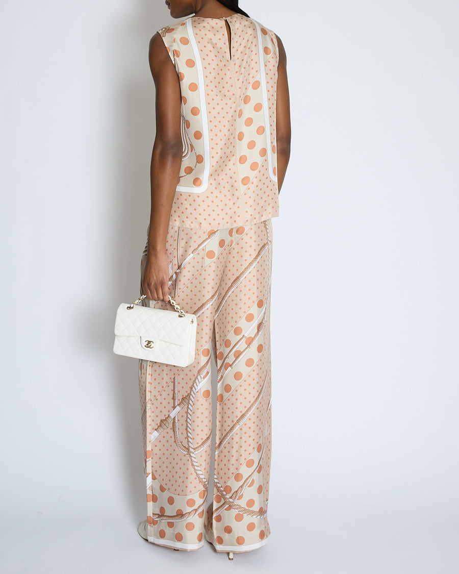Hermès Beige, Cream Silk 'Clic Clac à Pois' Print Pyjama Top & Trouser Set Size FR 38 (UK 10)