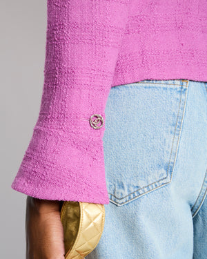 Chanel Purple Wool Tweed Jacket with Silver CC Logo Buttons Size FR 36 (UK 8)