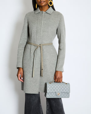 Loro Piana Light Grey Cashmere Coat with Suede Goatskin & Lambskin Leather Belt Size IT 42 (UK 10)