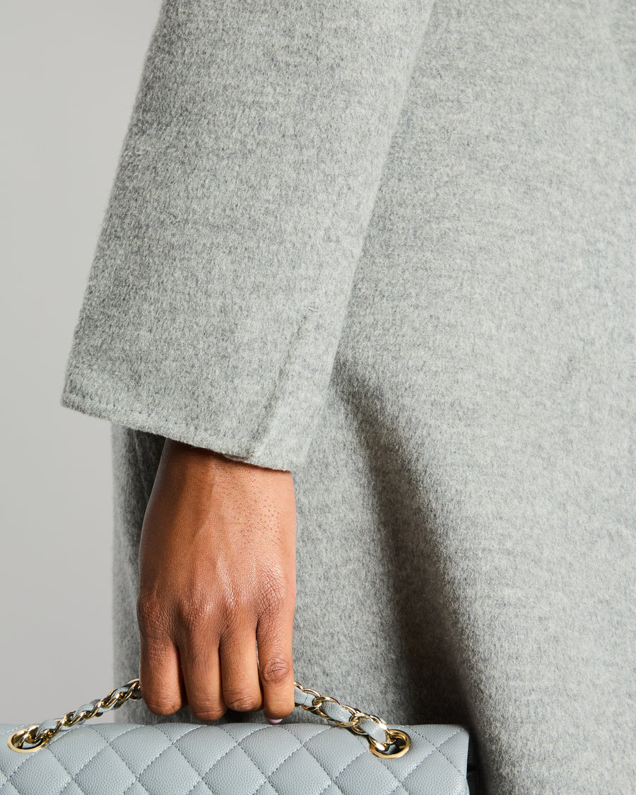 Loro Piana Light Grey Cashmere Coat with Suede Goatskin & Lambskin Leather Belt Size IT 42 (UK 10)