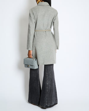 Loro Piana Light Grey Cashmere Coat with Suede Goatskin & Lambskin Leather Belt Size IT 42 (UK 10)