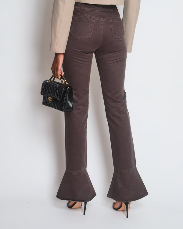 Chanel AW/01 Brown Faded Wash Jeans with Flared Cuff Size FR 36 (UK 8)