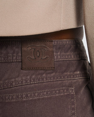 Chanel AW/01 Brown Faded Wash Jeans with Flared Cuff Size FR 36 (UK 8)