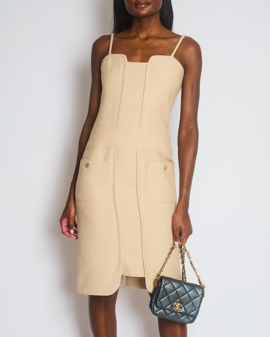 Chanel Cream Tweed Strap Pocket Dress Size FR 38 (UK 10)
