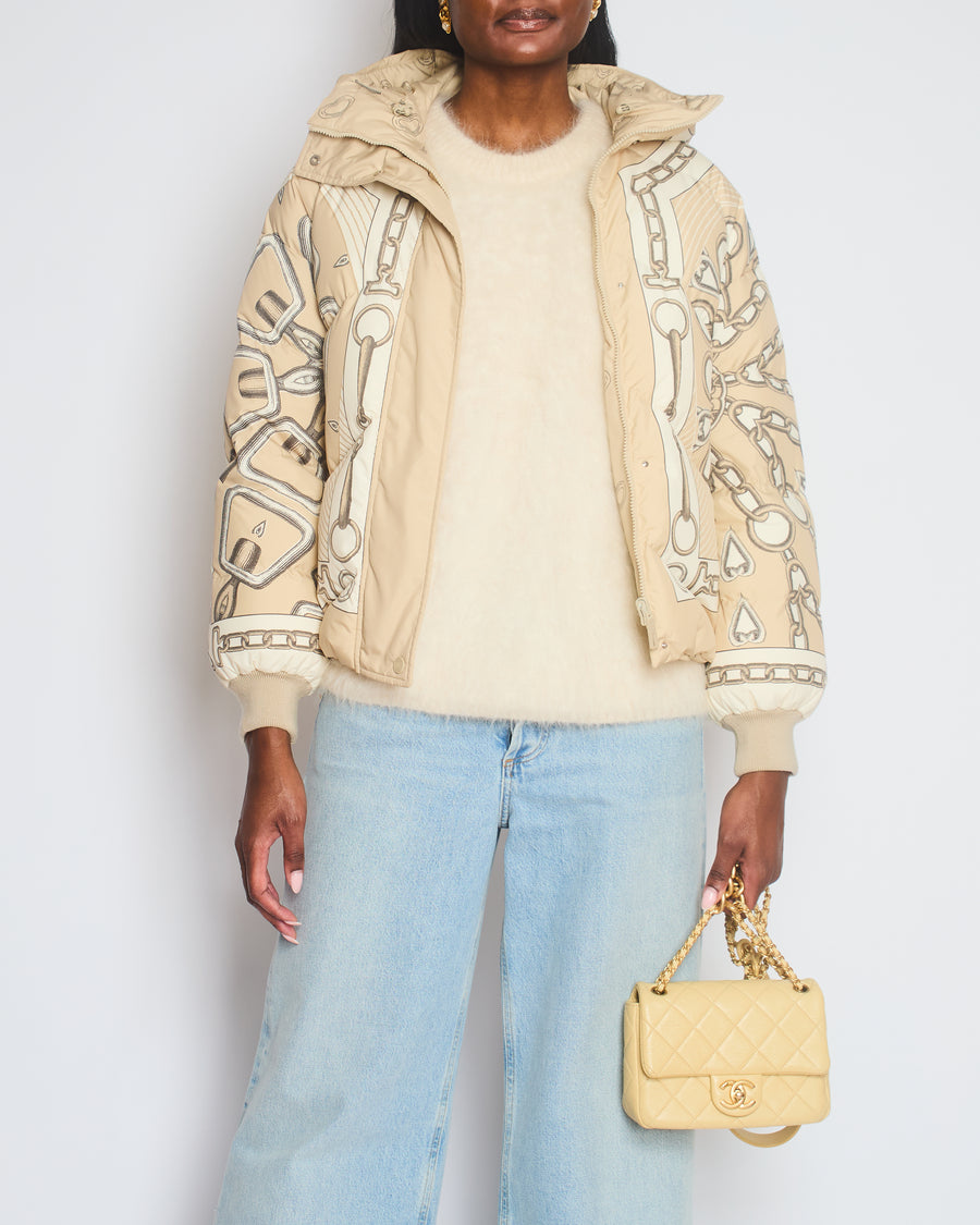 Hermès Beige Kaleidoscope Reversible Puffer Jacket with Chain Detail Size FR 34 UK 6