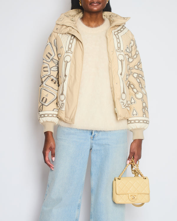 Hermès Beige Kaleidoscope Reversible Puffer Jacket with Chain Detail Size FR 34 UK 6