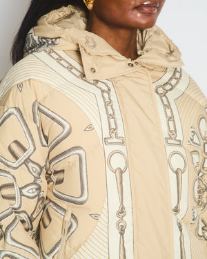 Hermès Beige Kaleidoscope Reversible Puffer Jacket with Chain Detail Size FR 34 UK 6