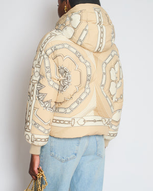 Hermès Beige Kaleidoscope Reversible Puffer Jacket with Chain Detail Size FR 34 UK 6