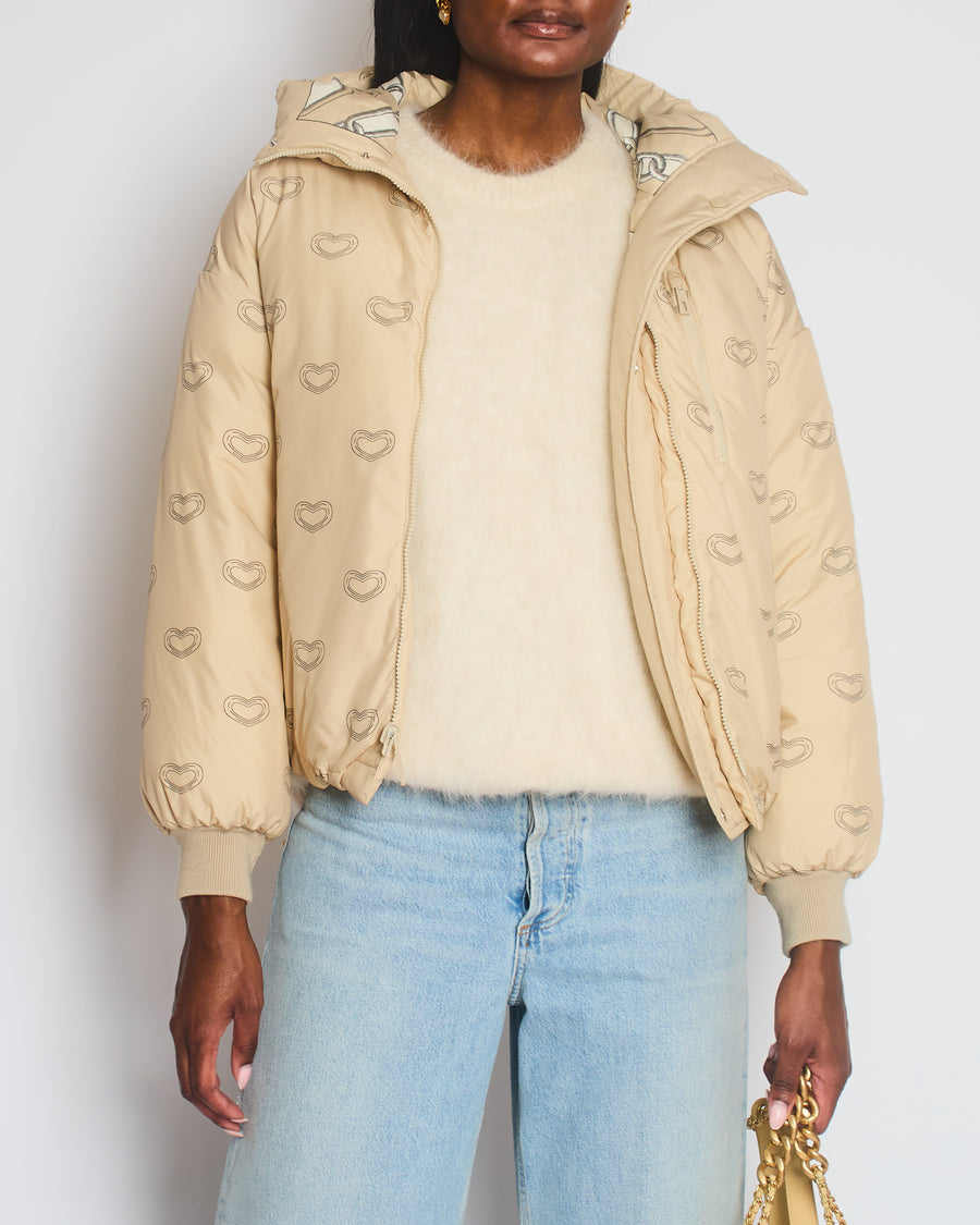 Hermès Beige Kaleidoscope Reversible Puffer Jacket with Chain Detail Size FR 34 UK 6