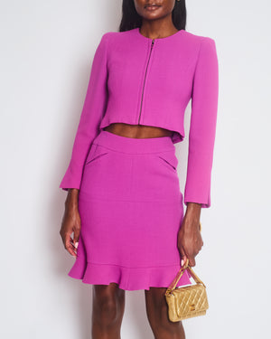 Chanel 97A Purple Wool Skirt and Zip Jacket Set with Pocket Detail Set FR 34 (UK 6)