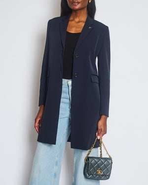 Prada Navy Techno Stretch Single Breasted Overcoat with Triangle Logo at Collar Size IT 40 (UK 8)