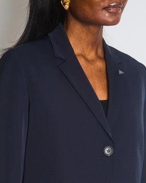 Prada Navy Techno Stretch Single Breasted Overcoat with Triangle Logo at Collar Size IT 40 (UK 8)