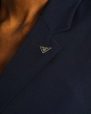 Prada Navy Techno Stretch Single Breasted Overcoat with Triangle Logo at Collar Size IT 40 (UK 8)