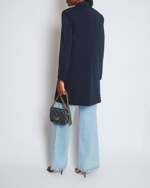 Prada Navy Techno Stretch Single Breasted Overcoat with Triangle Logo at Collar Size IT 40 (UK 8)