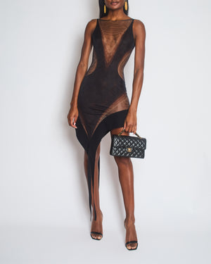 Mugler Asymmetric Scuba-Trimmed Stretch-Tulle Mini Dress FR 36 (UK 8)
