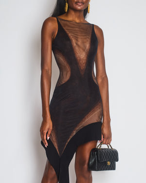 Mugler Asymmetric Scuba-Trimmed Stretch-Tulle Mini Dress FR 36 (UK 8)