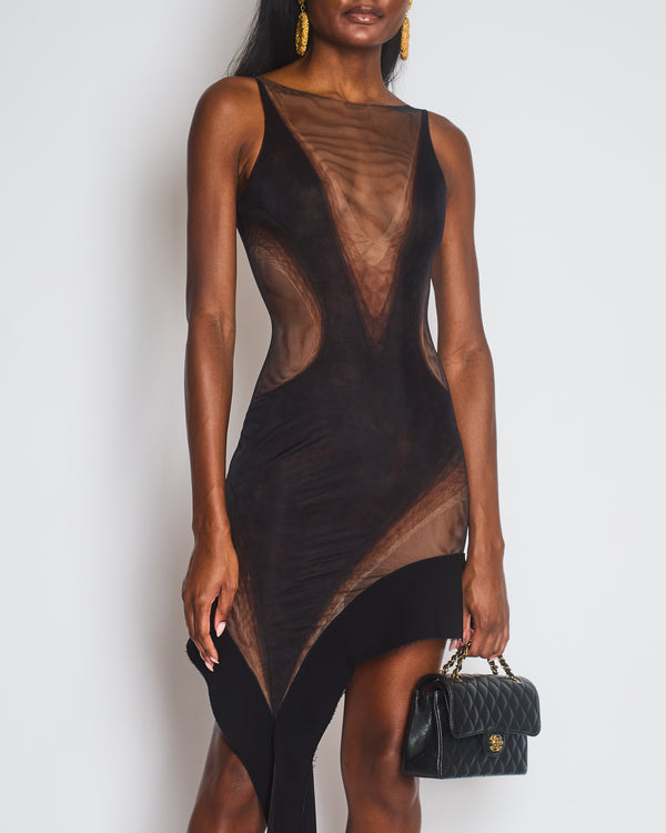Mugler Asymmetric Scuba-Trimmed Stretch-Tulle Mini Dress FR 36 (UK 8)