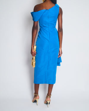 Alexander McQueen Blue One-Shoulder Bow-Emellished Slim-Fit Woven Midi Dress Size IT 38 (UK 6)