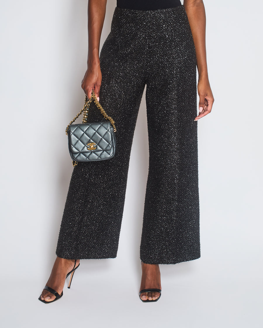 Emilia Wickstead Black Disco Tweed Straight Leg Trousers Size FR 40 (UK 12)