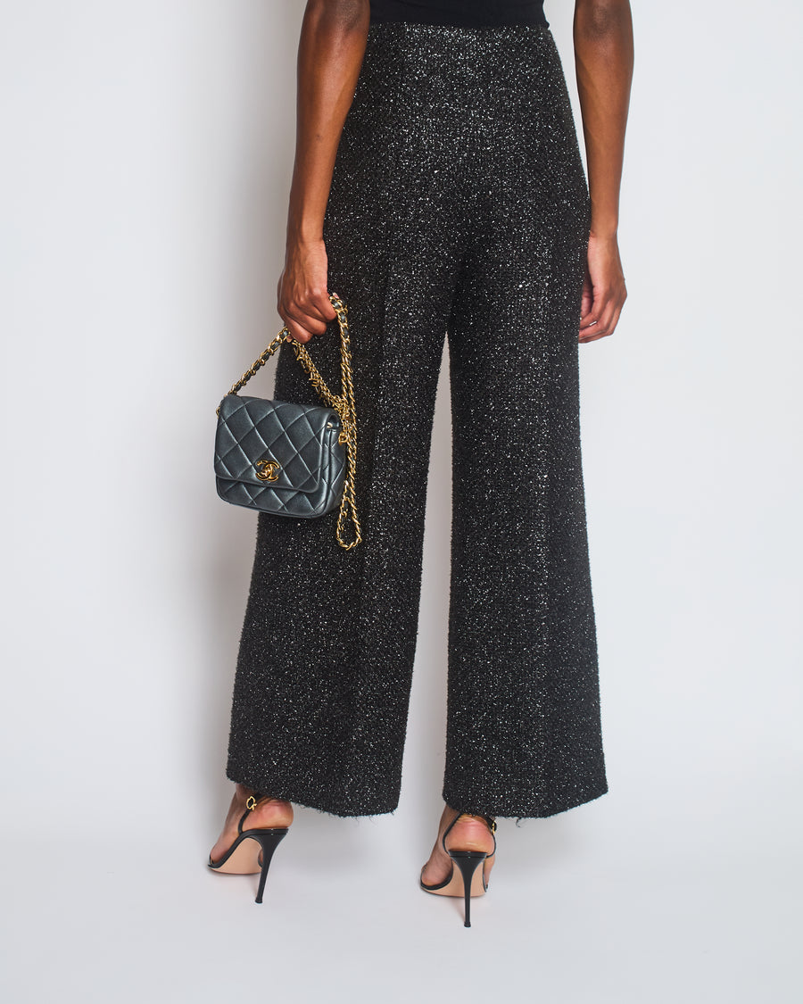 Emilia Wickstead Black Disco Tweed Straight Leg Trousers Size FR 40 (UK 12)