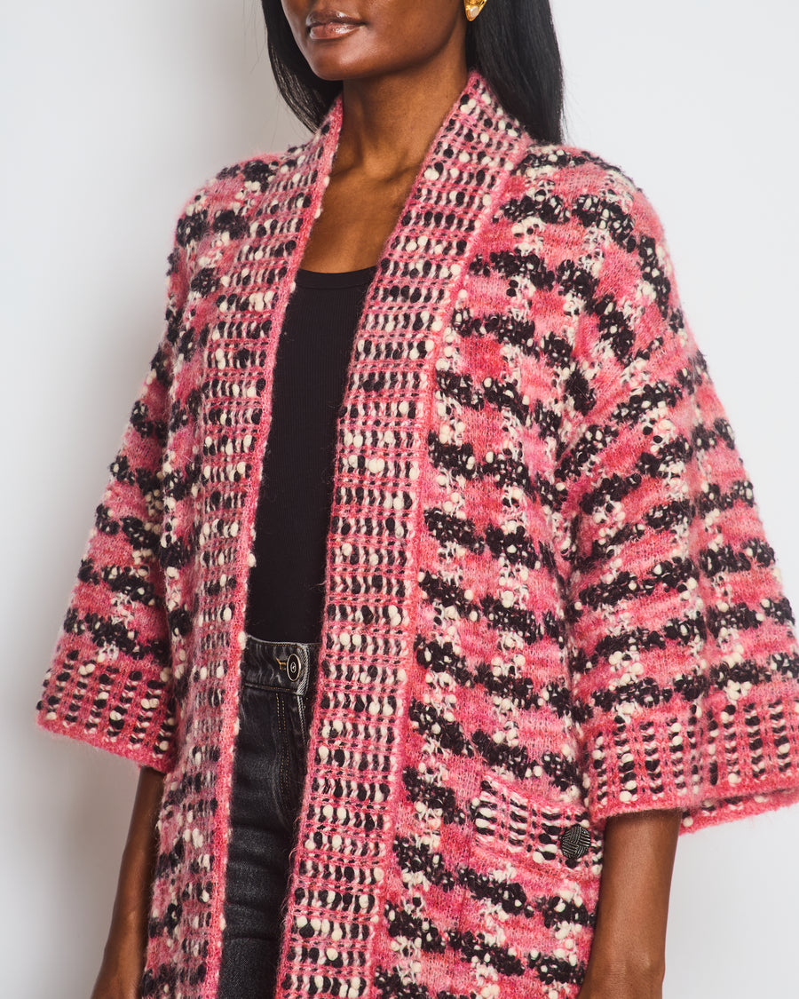 Chanel Multicolour Knitted Long Jacket with Pockets CC Button Detail Size Fr 40 (UK 12)