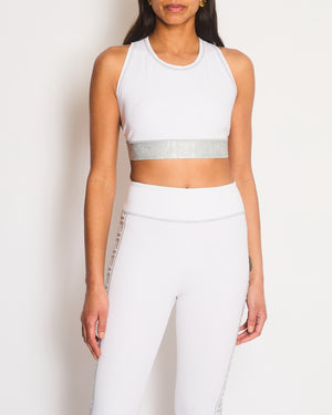 Fendi White Top and Leggings Sports Set with Silver Metallic Logo Details Size UK 8/UK 10