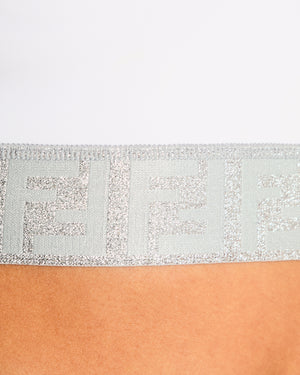 Fendi White Top and Leggings Sports Set with Silver Metallic Logo Details Size UK 8/UK 10