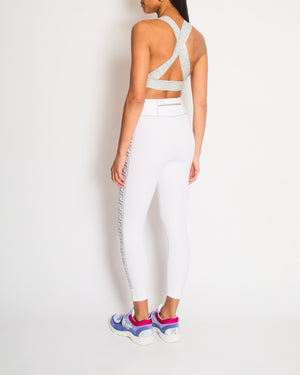 Fendi White Top and Leggings Sports Set with Silver Metallic Logo Details Size UK 8/UK 10