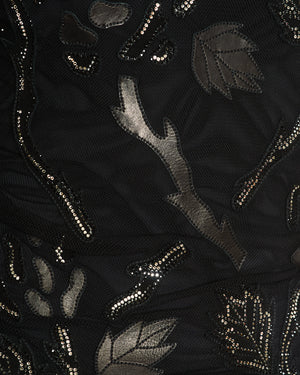 Jitrois Black Leather and Mesh Mini Dress with Crystal Embellished Suede Appliques Size FR 36 (UK 8)