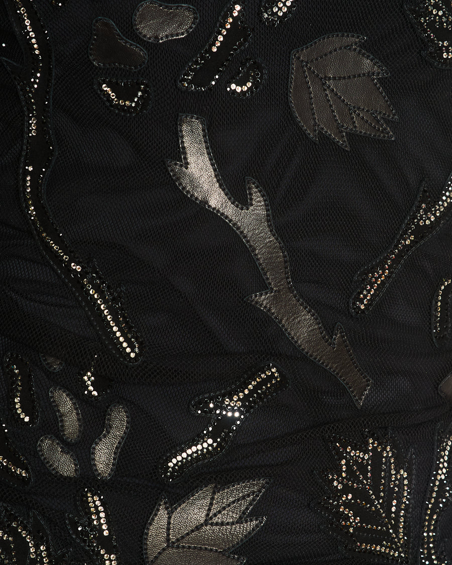 Jitrois Black Leather and Mesh Mini Dress with Crystal Embellished Suede Appliques Size FR 36 (UK 8)