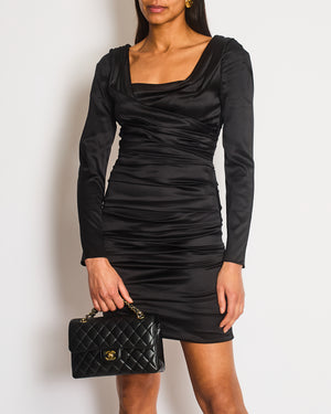 Dolce & Gabbana Black Silk Draped Long Sleeved Mini Dress Size IT 42 (UK 10)