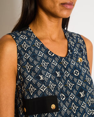 Louis Vuitton Since 1854 Navy Silk Mini Dress with White Monogram and Sellier Louis Vuitton Since 1854 Navy Silk Mini Dress with White Monogram and Sellier
