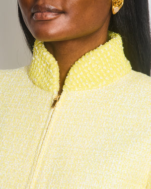Chanel 19P Pastel Yellow Short Sleeve Tweed Bomber Jacket with CC Logo Detail Size FR 34 (UK 6)