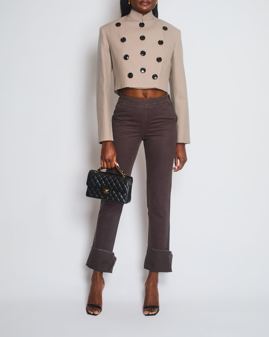 Alaïa Taupe Wool Cropped Jacket with Button Detail Size FR 36 (UK 8) RRP £3,470
