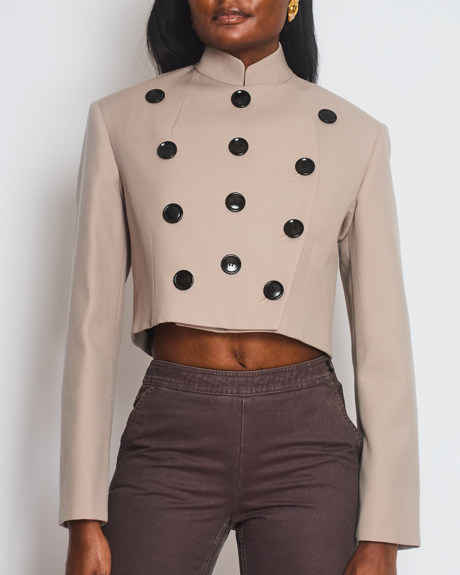 Alaïa Taupe Wool Cropped Jacket with Button Detail Size FR 36 (UK 8) RRP £3,470