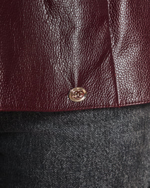 Chanel Burgundy Bordeaux Leather Gilet with Tweed Trim and Peplum Hem Size FR 36 (UK 8)