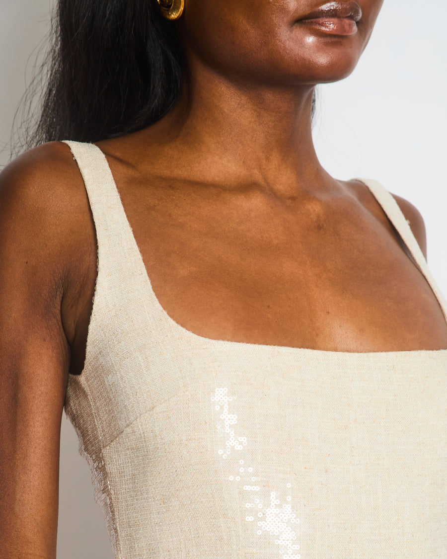 16Arlington Light Beige Sior Sequin Mini Dress Size UK 10