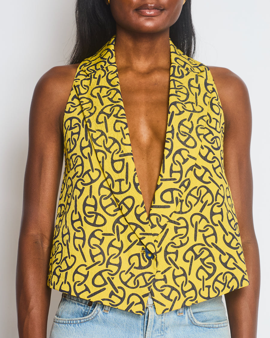 Hermès Yellow Waistcoat with Black Chaine d'Acre Pattern Size FR 36 (UK 8)