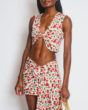 Magda Butrym White Rose-Print Draped Twist Top and Mini Skirt with 3D Floral Appliqué Set Size UK 10-12