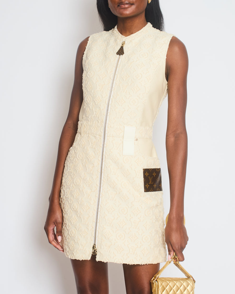 Louis Vuitton White Monogram Fil Coupé Zip-Up Dress Size FR 36 (UK 8)
