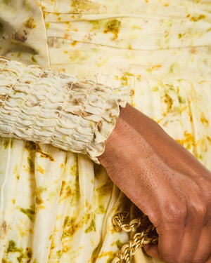 Clio Peppiatt Yellow and White Melva Off Shoulder Mini Dress Size XS (UK 6)