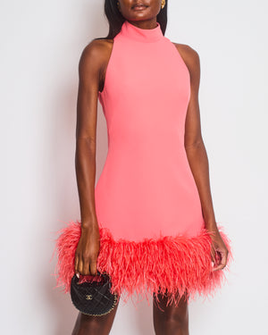 Safiyaa Pink Ratana Feather-Trimmed Mini Dress Size UK 10 RRP £1,015