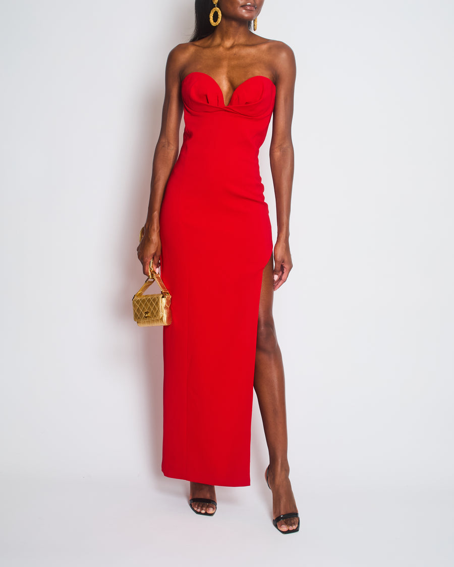 Mônot Red Strapless Bandeau Maxi Dress with Leg Slit Size US 6 (UK 10)