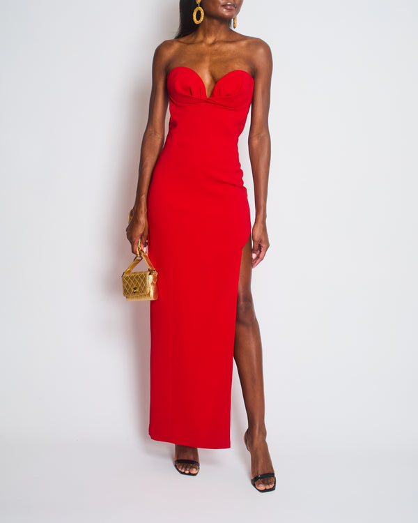 Mônot Red Strapless Bandeau Maxi Dress with Leg Slit Size US 6 (UK 10)