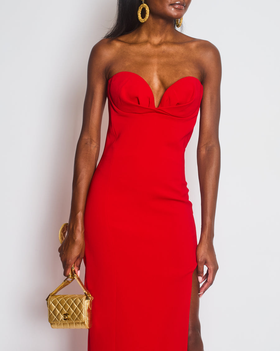 Mônot Red Strapless Bandeau Maxi Dress with Leg Slit Size US 6 (UK 10)