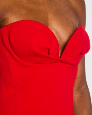 Mônot Red Strapless Bandeau Maxi Dress with Leg Slit Size US 2 (UK 6)