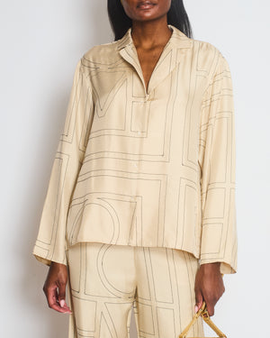 Toteme Beige Monogram Silk Pyjama Shirt and Trousers Set Size FR 32-34 (UK 4-6)  RRP £1070