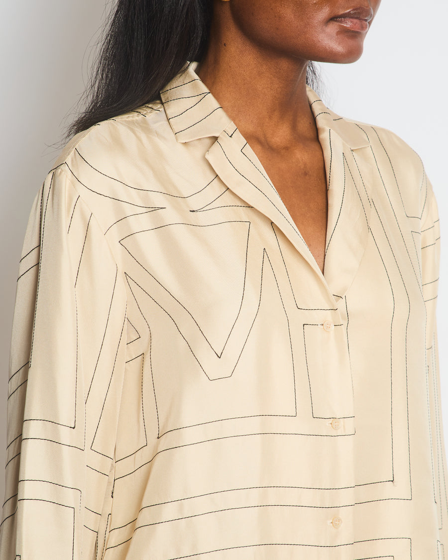 Toteme Beige Monogram Silk Pyjama Shirt and Trousers Set Size FR 32-34 (UK 4-6)  RRP £1070