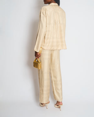 Toteme Beige Monogram Silk Pyjama Shirt and Trousers Set Size FR 32-34 (UK 4-6)  RRP £1070