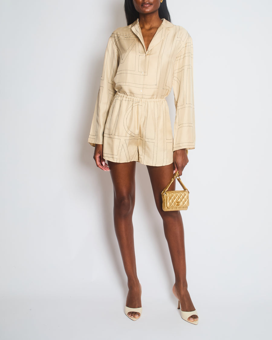 Toteme Beige Silk Shorts with Monogram Details Size FR 34 (UK 6)
